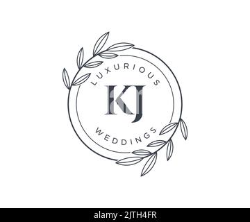 KJ Initials letter Wedding monogram logos template, hand drawn modern minimalistic and floral templates for Invitation cards, Save the Date, elegant Stock Vector