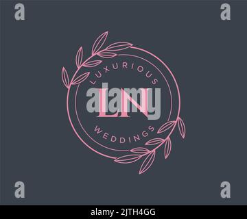 LN Initials letter Wedding monogram logos template, hand drawn modern minimalistic and floral templates for Invitation cards, Save the Date, elegant Stock Vector