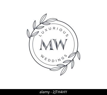 MW Initials letter Wedding monogram logos template, hand drawn modern minimalistic and floral templates for Invitation cards, Save the Date, elegant Stock Vector