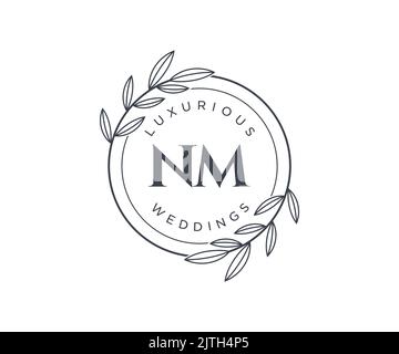 NM Initials letter Wedding monogram logos template, hand drawn modern minimalistic and floral templates for Invitation cards, Save the Date, elegant Stock Vector