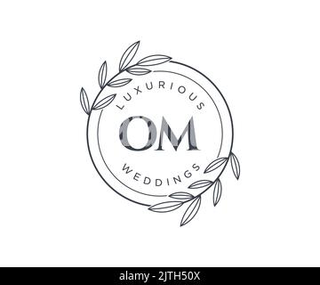 OM Initials letter Wedding monogram logos template, hand drawn modern minimalistic and floral templates for Invitation cards, Save the Date, elegant Stock Vector