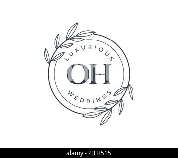 OH Initials letter Wedding monogram logos template, hand drawn modern minimalistic and floral templates for Invitation cards, Save the Date, elegant Stock Vector