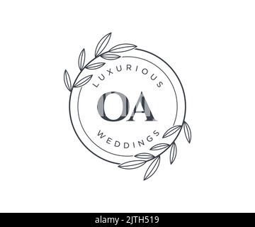OA Initials letter Wedding monogram logos template, hand drawn modern minimalistic and floral templates for Invitation cards, Save the Date, elegant Stock Vector