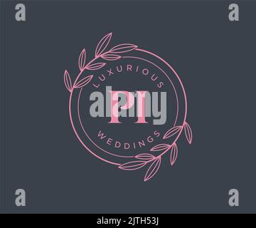 PI Initials letter Wedding monogram logos template, hand drawn modern minimalistic and floral templates for Invitation cards, Save the Date, elegant Stock Vector