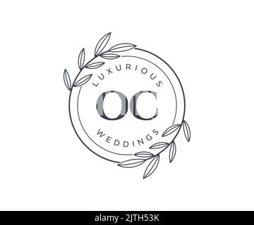 OC Initials letter Wedding monogram logos template, hand drawn modern minimalistic and floral templates for Invitation cards, Save the Date, elegant Stock Vector
