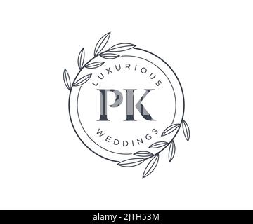 PK Initials letter Wedding monogram logos template, hand drawn modern minimalistic and floral templates for Invitation cards, Save the Date, elegant Stock Vector