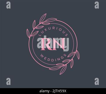 RN Initials letter Wedding monogram logos template, hand drawn modern minimalistic and floral templates for Invitation cards, Save the Date, elegant Stock Vector