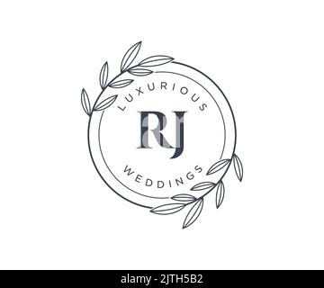 RJ Initials letter Wedding monogram logos template, hand drawn modern minimalistic and floral templates for Invitation cards, Save the Date, elegant Stock Vector