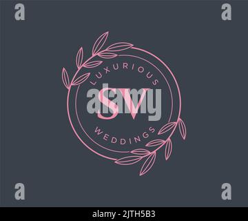SV Initials letter Wedding monogram logos template, hand drawn modern minimalistic and floral templates for Invitation cards, Save the Date, elegant Stock Vector