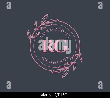 RG Initials letter Wedding monogram logos template, hand drawn modern minimalistic and floral templates for Invitation cards, Save the Date, elegant Stock Vector