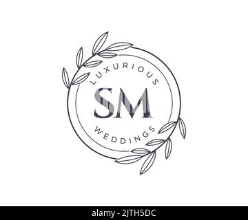 SM Initials letter Wedding monogram logos template, hand drawn modern minimalistic and floral templates for Invitation cards, Save the Date, elegant Stock Vector