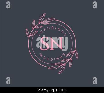 SN Initials letter Wedding monogram logos template, hand drawn modern minimalistic and floral templates for Invitation cards, Save the Date, elegant Stock Vector