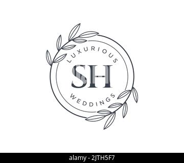 SH Initials letter Wedding monogram logos template, hand drawn modern minimalistic and floral templates for Invitation cards, Save the Date, elegant Stock Vector