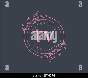 TV Initials letter Wedding monogram logos template, hand drawn modern minimalistic and floral templates for Invitation cards, Save the Date, elegant Stock Vector
