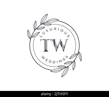TW Initials letter Wedding monogram logos template, hand drawn modern minimalistic and floral templates for Invitation cards, Save the Date, elegant Stock Vector