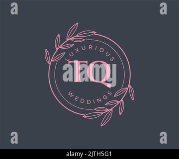 TQ Initials letter Wedding monogram logos template, hand drawn modern minimalistic and floral templates for Invitation cards, Save the Date, elegant Stock Vector