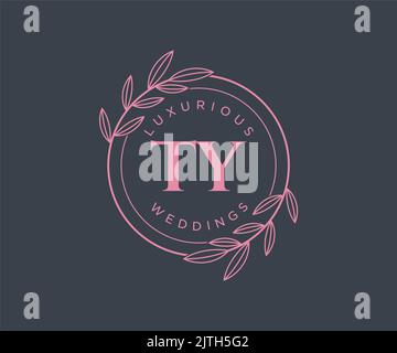 TY Initials letter Wedding monogram logos template, hand drawn modern minimalistic and floral templates for Invitation cards, Save the Date, elegant Stock Vector