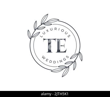 TE Initials letter Wedding monogram logos template, hand drawn modern minimalistic and floral templates for Invitation cards, Save the Date, elegant Stock Vector