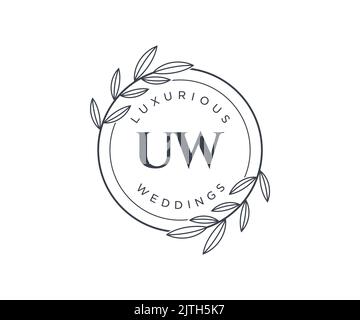 UW Initials letter Wedding monogram logos template, hand drawn modern minimalistic and floral templates for Invitation cards, Save the Date, elegant Stock Vector