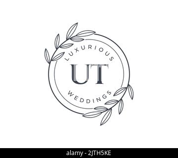 UT Initials letter Wedding monogram logos template, hand drawn modern minimalistic and floral templates for Invitation cards, Save the Date, elegant Stock Vector