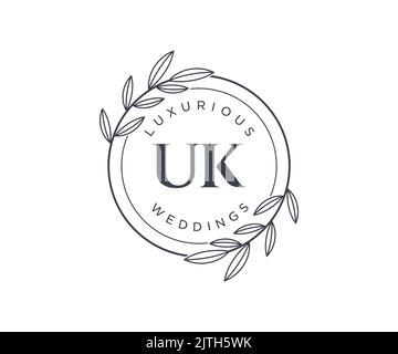 UK Initials letter Wedding monogram logos template, hand drawn modern minimalistic and floral templates for Invitation cards, Save the Date, elegant Stock Vector