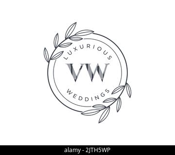 VW Initials letter Wedding monogram logos template, hand drawn modern minimalistic and floral templates for Invitation cards, Save the Date, elegant Stock Vector