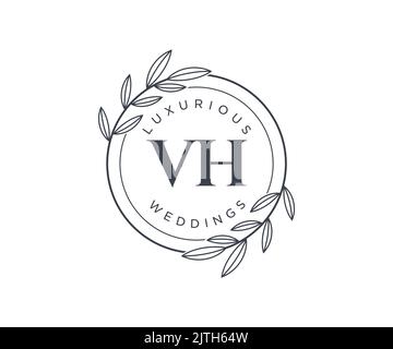 VH Initials letter Wedding monogram logos template, hand drawn modern minimalistic and floral templates for Invitation cards, Save the Date, elegant Stock Vector