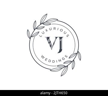 VJ Initials letter Wedding monogram logos template, hand drawn modern minimalistic and floral templates for Invitation cards, Save the Date, elegant Stock Vector