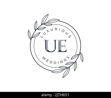 UE Initials letter Wedding monogram logos template, hand drawn modern minimalistic and floral templates for Invitation cards, Save the Date, elegant Stock Vector