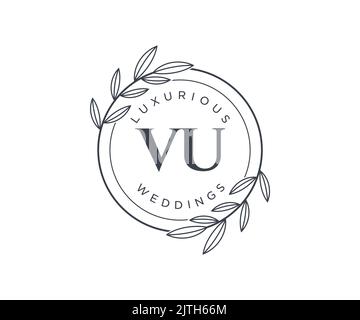 VU Initials letter Wedding monogram logos template, hand drawn modern minimalistic and floral templates for Invitation cards, Save the Date, elegant Stock Vector