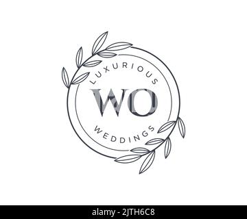 WO Initials letter Wedding monogram logos template, hand drawn modern minimalistic and floral templates for Invitation cards, Save the Date, elegant Stock Vector