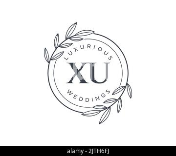 XU Initials letter Wedding monogram logos template, hand drawn modern minimalistic and floral templates for Invitation cards, Save the Date, elegant Stock Vector