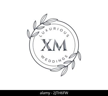 XM Initials letter Wedding monogram logos template, hand drawn modern minimalistic and floral templates for Invitation cards, Save the Date, elegant Stock Vector