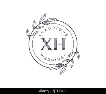 XH Initials letter Wedding monogram logos template, hand drawn modern minimalistic and floral templates for Invitation cards, Save the Date, elegant Stock Vector