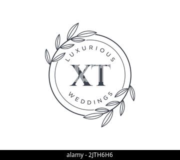 XT Initials letter Wedding monogram logos template, hand drawn modern minimalistic and floral templates for Invitation cards, Save the Date, elegant Stock Vector