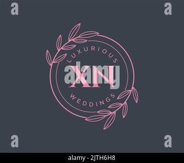 XN Initials letter Wedding monogram logos template, hand drawn modern minimalistic and floral templates for Invitation cards, Save the Date, elegant Stock Vector