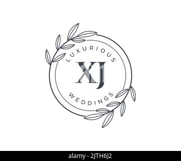 XJ Initials letter Wedding monogram logos template, hand drawn modern minimalistic and floral templates for Invitation cards, Save the Date, elegant Stock Vector