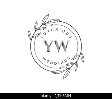 YW Initials letter Wedding monogram logos template, hand drawn modern minimalistic and floral templates for Invitation cards, Save the Date, elegant Stock Vector