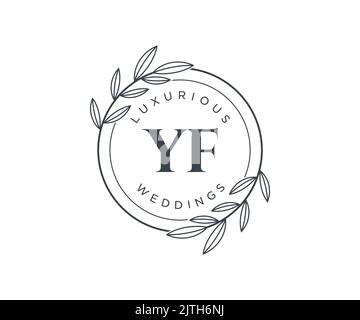 YF Initials letter Wedding monogram logos template, hand drawn modern minimalistic and floral templates for Invitation cards, Save the Date, elegant Stock Vector