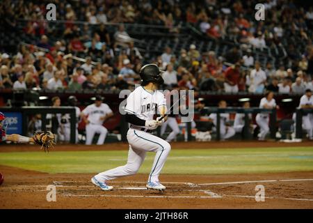 Arizona Diamondbacks' Alek Thomas hits a broken bat single during the  fourth inning of a baseball game against the Milwaukee Brewers Monday, June  19, 2023, in Milwaukee. (AP Photo/Morry Gash Stock Photo 