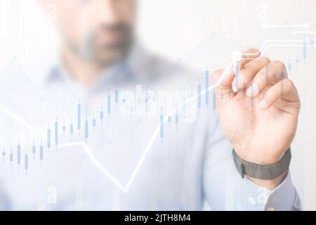 Man giving a business presentation using a futuristic digital pen Stock Photo