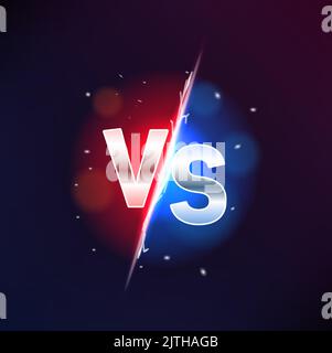 VS versus sign, game, sport confrontation or challenge. Vector white glossy letters and red with blue glow on black background with sparks. Sports fight or battle, competition, martial arts combat Stock Vector