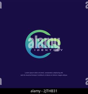 KQ Initial letter circular line logo template vector with gradient color Stock Vector