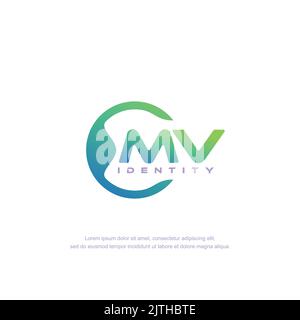 MV Initial letter circular line logo template vector with gradient color Stock Vector
