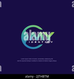 MY Initial letter circular line logo template vector with gradient color Stock Vector