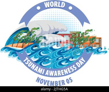 World Tsunami Awareness Day Logo Design illustration Stock Vector