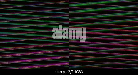 Abstract digital graphic pattern with colorful pixel lines of glitch effect over black background Stock Photo