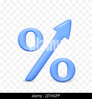 Percent rise arrow icon. Economic growth concept. 3D render of interest sign with arrow. vector illustration isolated on transparent background Stock Vector