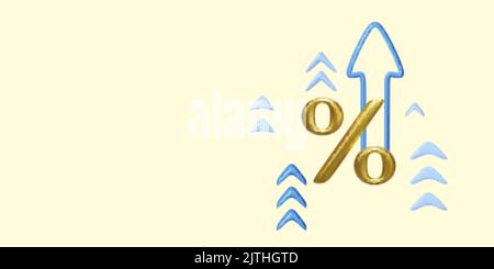 Gold Percent and Blue Arrow Growth Up Banner. Business Concept Percentage Symbol with Arrows Element. Economy and Finance Illustration. Vector Stock Vector