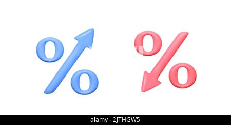 Percent with up and down arrow template. 3D design element. Percentage growth reduction symbol for bank investment interest rate. Finance service. Vec Stock Vector